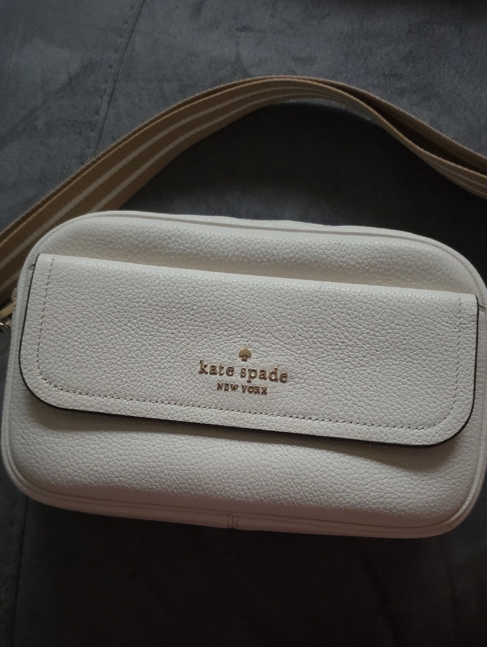 kate spade white pebble leather crossbody with striped strap
